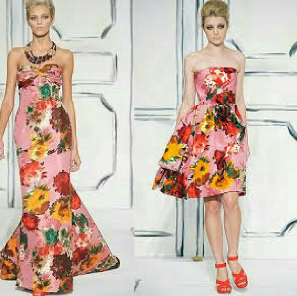 $4,900 OSCAR DE LA RENTA ADOREABLE BEAUTIFUL SILK FLORAL RUNWAY DRESS US 4 - Picture 2 of 13